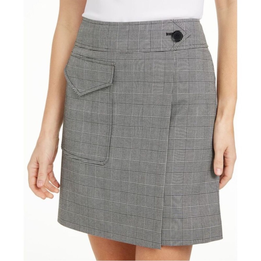 Calvin Klein Gray Glen Plaid Wrap Skirt